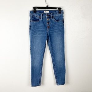 MADEWELL Blue Denim 9” Mid Rise Exposed Button Fly Skinny Jeans, Size 27